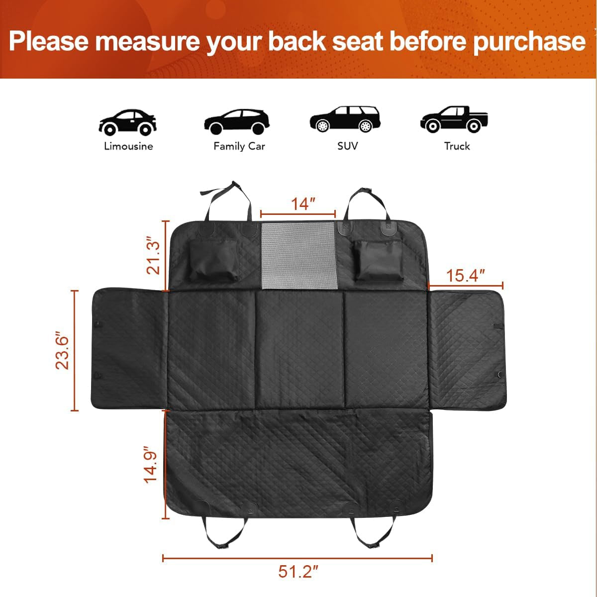 Premium Dog Car Seat Cover and Hammock for Backseat Protection in Cars, Trucks, and SUVs with Durable Hard Bottom Design