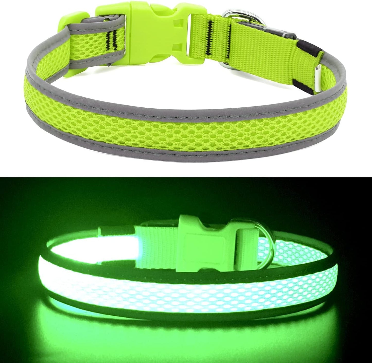 USB Rechargeable LED Dog Collar - Adjustable and Durable Light-Up Collar for Cats and Dogs of All Sizes (Green, XS)