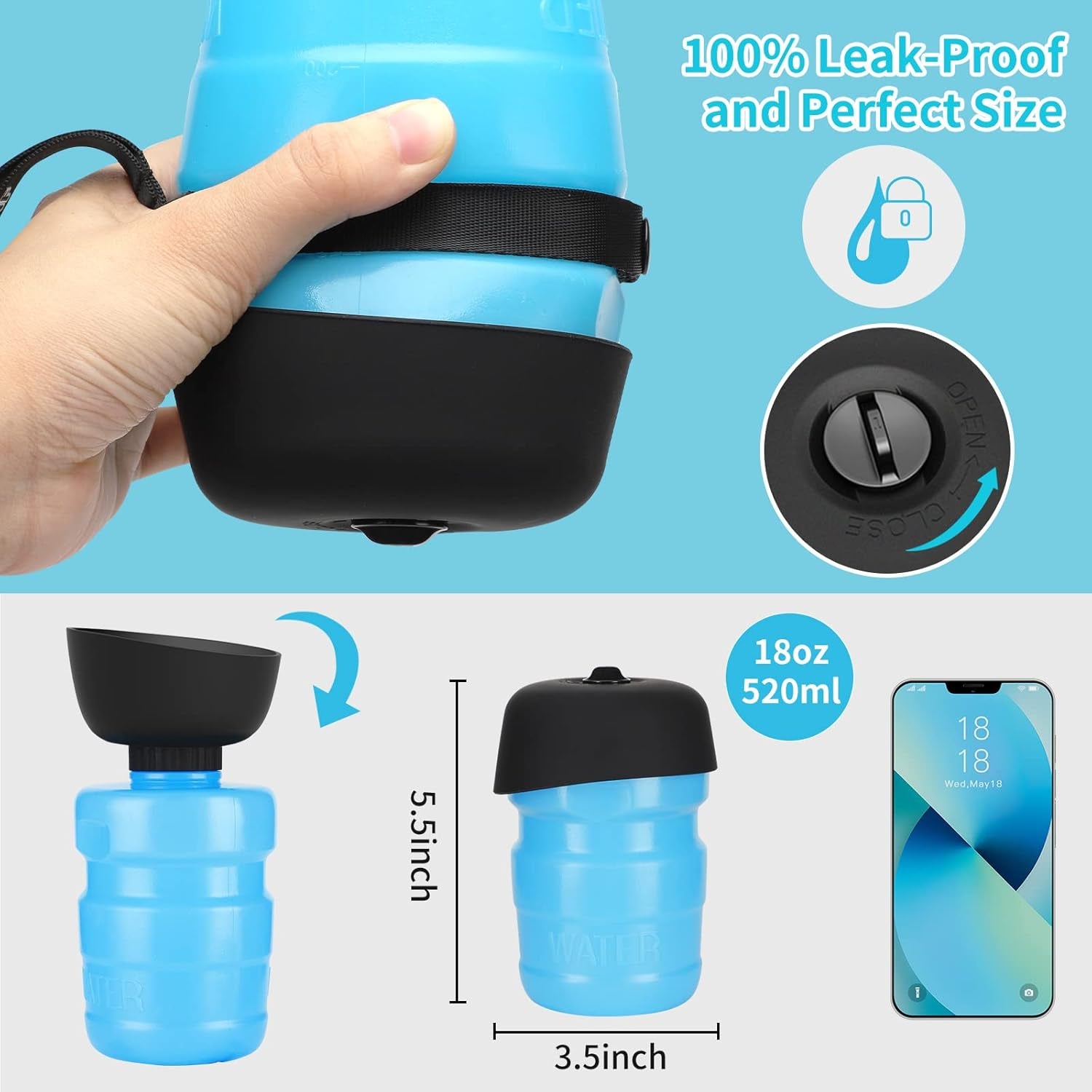 Portable Dog Water Bottle and Bowl Dispenser for Outdoor Travel, Hiking, and Walking - Leak-Proof and BPA-Free Hydration Solution for Pets