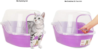 Jumbo Hooded Cat Litter Box for Multiple Cats - Extra Large Purple Design