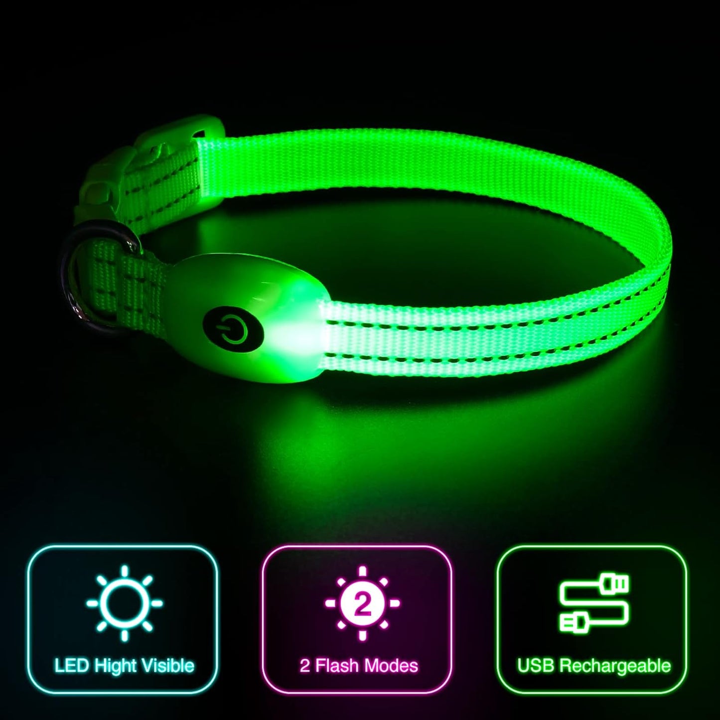 USB Rechargeable LED Dog Collar - Adjustable and Durable Light-Up Collar for Cats and Dogs of All Sizes (Green, XS)