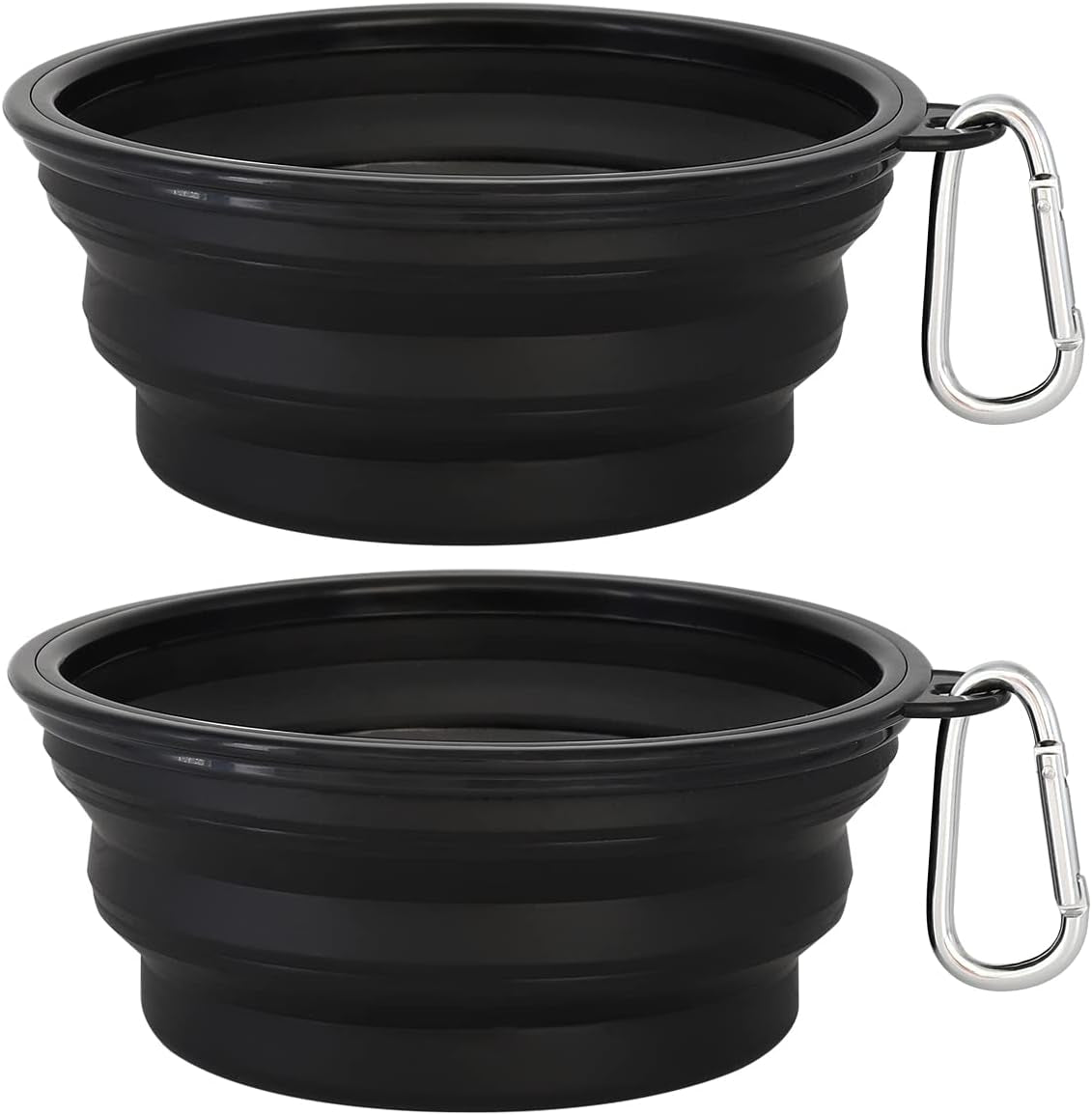 Large Collapsible Dog Bowls - 2 Pack, 34 Oz Portable Travel Bowls with Clasp for Pets, Ideal for Water and Food, Perfect for Traveling, Walking, and Hiking (Black)