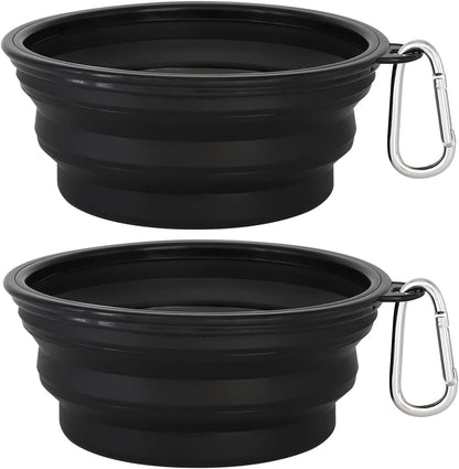 Large Collapsible Dog Bowls - 2 Pack, 34 Oz Portable Travel Bowls with Clasp for Pets, Ideal for Water and Food, Perfect for Traveling, Walking, and Hiking (Black)