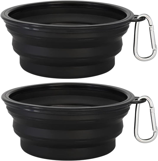 Large Collapsible Dog Bowls - 2 Pack, 34 Oz Portable Travel Bowls with Clasp for Pets, Ideal for Water and Food, Perfect for Traveling, Walking, and Hiking (Black)