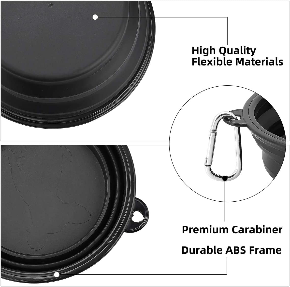 Large Collapsible Dog Bowls - 2 Pack, 34 Oz Portable Travel Bowls with Clasp for Pets, Ideal for Water and Food, Perfect for Traveling, Walking, and Hiking (Black)