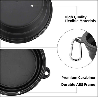 Large Collapsible Dog Bowls - 2 Pack, 34 Oz Portable Travel Bowls with Clasp for Pets, Ideal for Water and Food, Perfect for Traveling, Walking, and Hiking (Black)