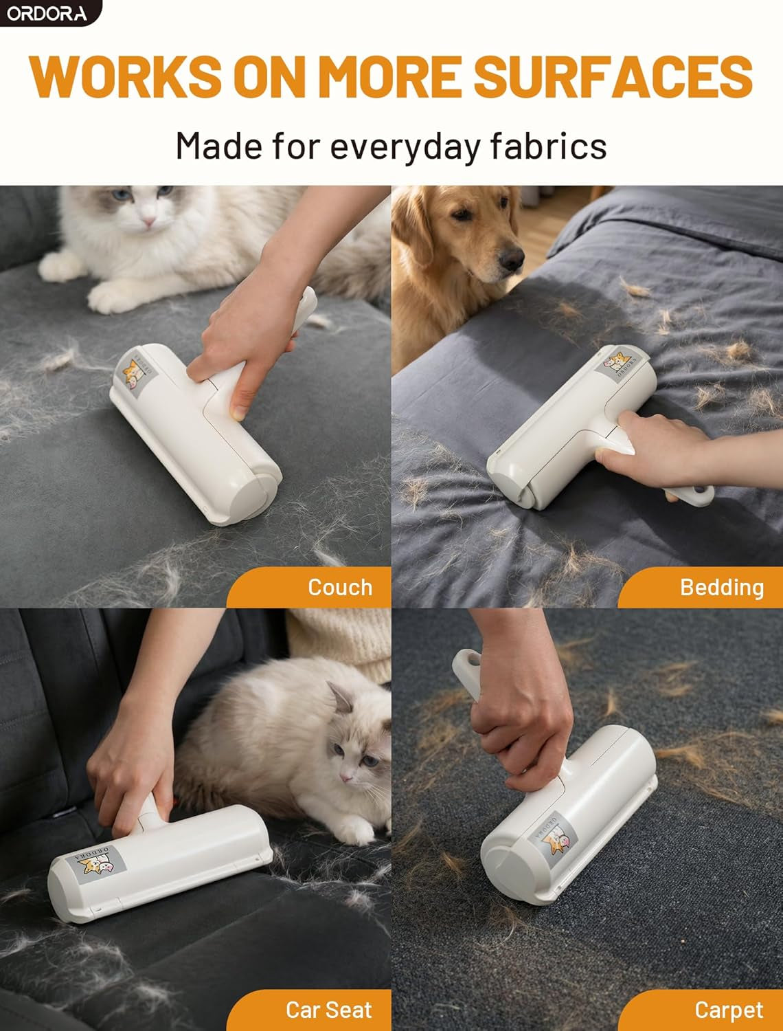Eco-Friendly Pet Hair Removal Tool: Reusable Lint Roller for Efficient Hair Removal from Furniture, Bedding, and Vehicles - Ideal for Multi-Pet Households