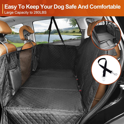 Premium Dog Car Seat Cover and Hammock for Backseat Protection in Cars, Trucks, and SUVs with Durable Hard Bottom Design