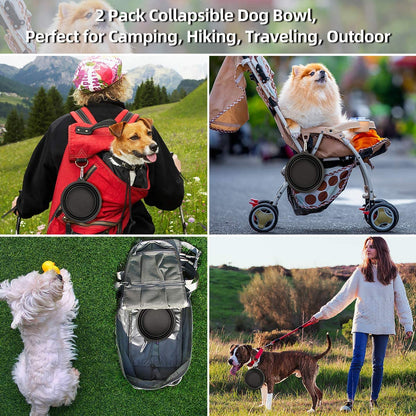 Large Collapsible Dog Bowls - 2 Pack, 34 Oz Portable Travel Bowls with Clasp for Pets, Ideal for Water and Food, Perfect for Traveling, Walking, and Hiking (Black)