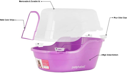 Jumbo Hooded Cat Litter Box for Multiple Cats - Extra Large Purple Design
