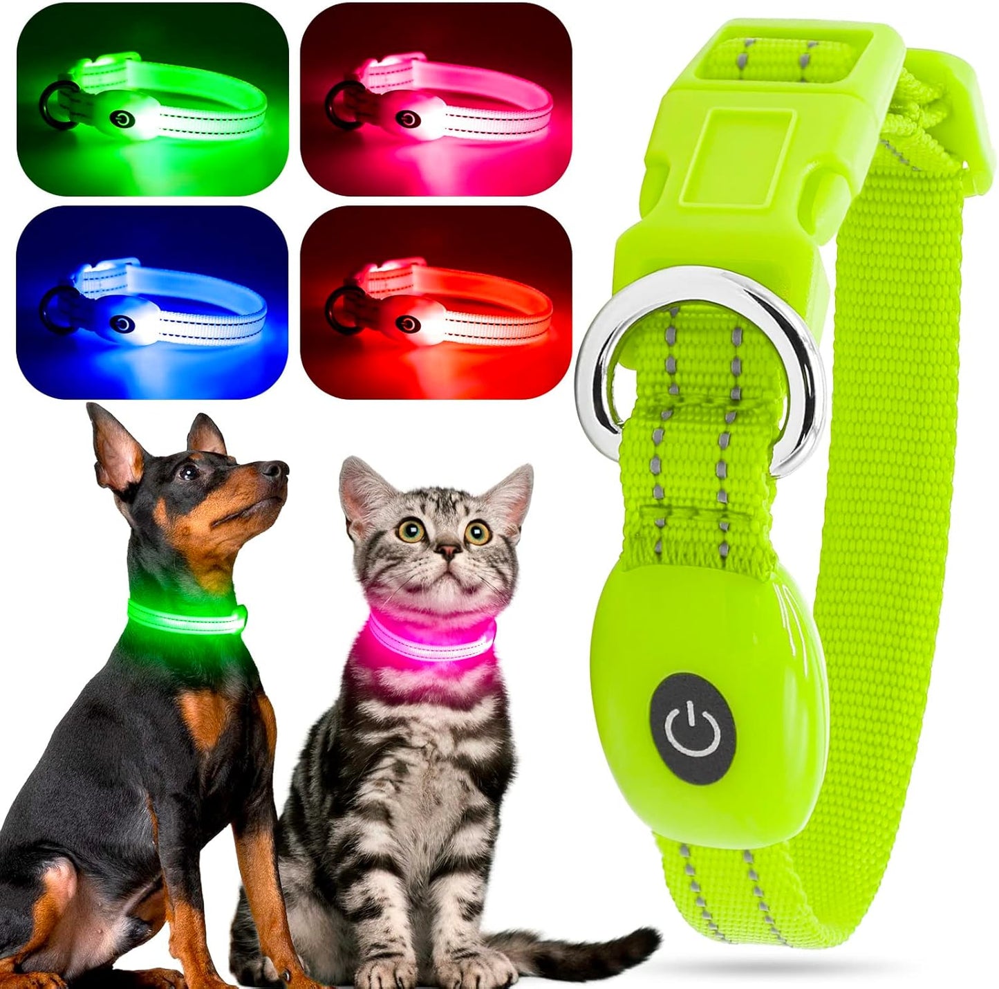 USB Rechargeable LED Dog Collar - Adjustable and Durable Light-Up Collar for Cats and Dogs of All Sizes (Green, XS)