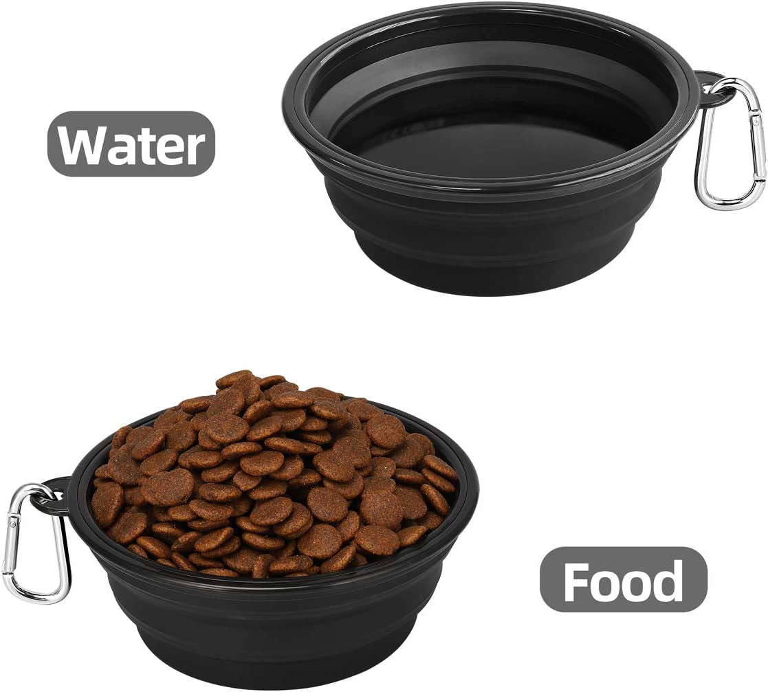 Large Collapsible Dog Bowls - 2 Pack, 34 Oz Portable Travel Bowls with Clasp for Pets, Ideal for Water and Food, Perfect for Traveling, Walking, and Hiking (Black)