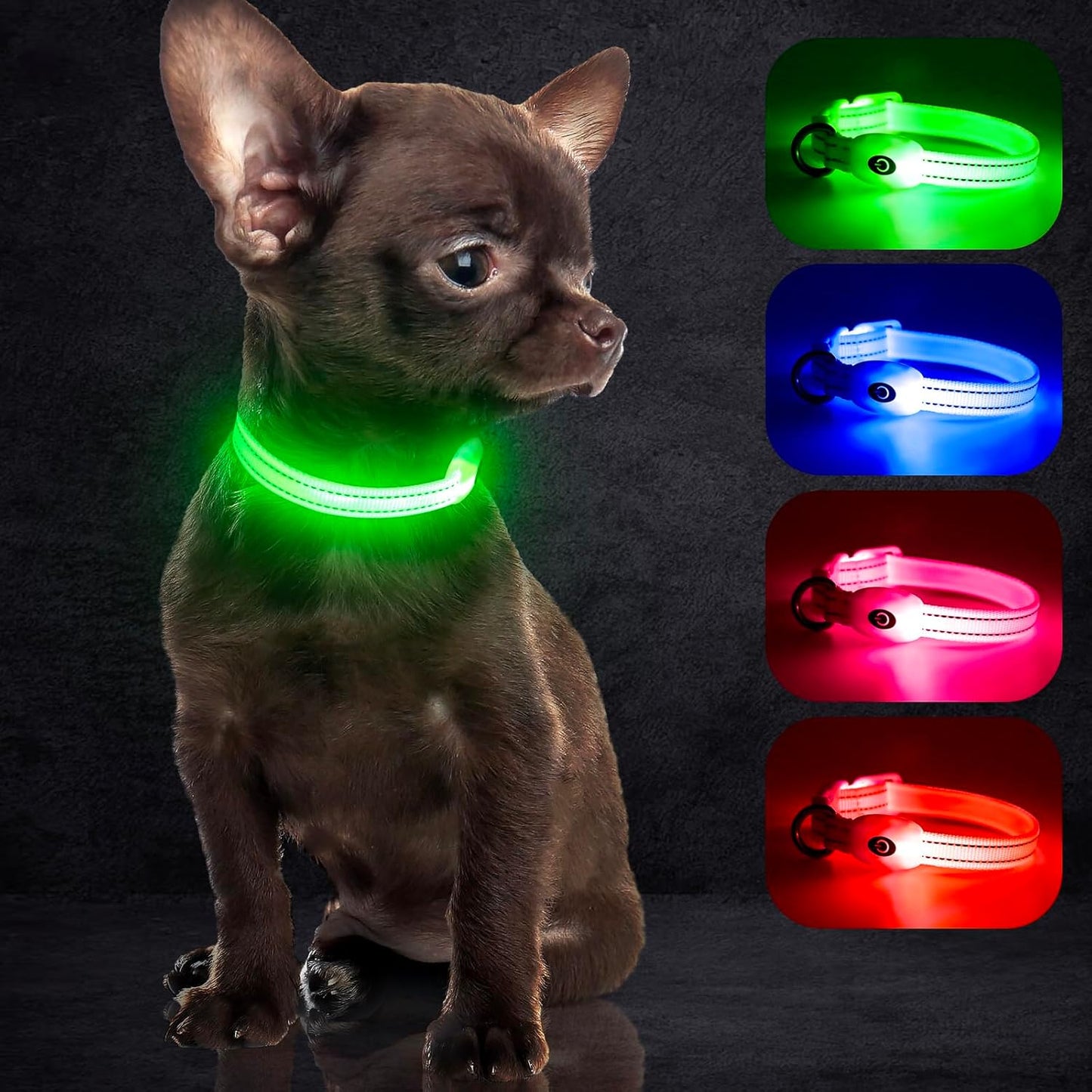 USB Rechargeable LED Dog Collar - Adjustable and Durable Light-Up Collar for Cats and Dogs of All Sizes (Green, XS)