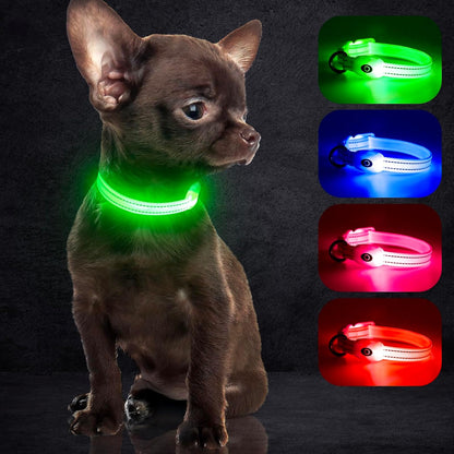 USB Rechargeable LED Dog Collar - Adjustable and Durable Light-Up Collar for Cats and Dogs of All Sizes (Green, XS)