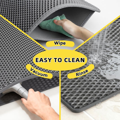 Cat Litter Mat, 15"X24" Small Double Layer Litter Trapping Mat, Waterproof/Urineproof, Easy to Clean Kitty Litter Mats for Floor, Scatter Control (Grey-1Pack)