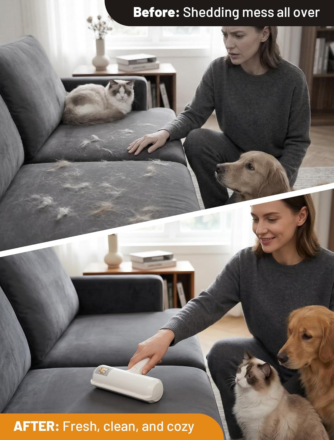 Eco-Friendly Pet Hair Removal Tool: Reusable Lint Roller for Efficient Hair Removal from Furniture, Bedding, and Vehicles - Ideal for Multi-Pet Households