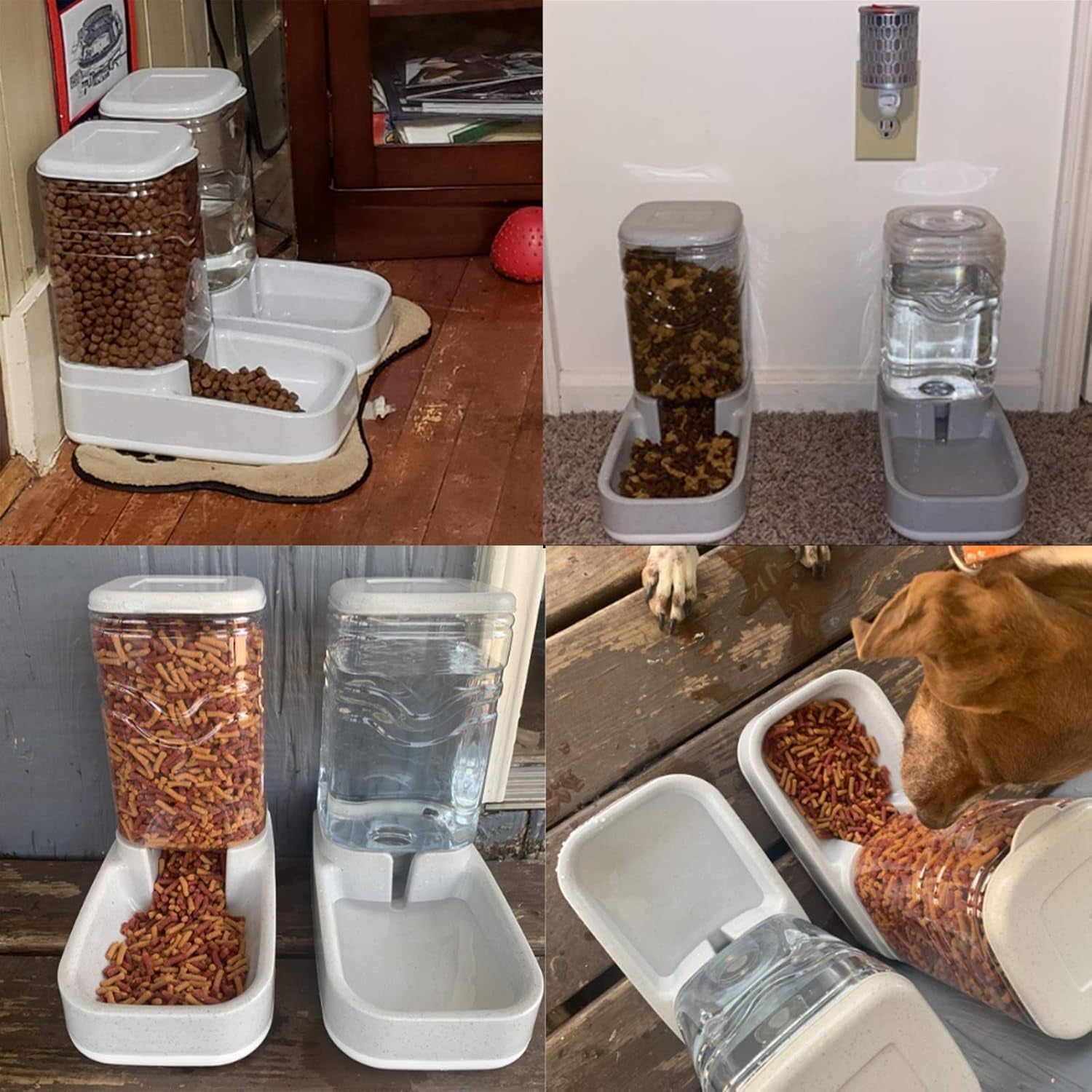 Automatic Pets Feeder and Water Dispenser Set, Dog Cat Gravity Food and Water Dispenser Set with Pet Food Bowl，Easily Clean, 3.8L, for Small Large Pets Puppy Kitten Rabbit