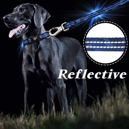 Reflective Dog Collar and Leash Set with Airtag Holder, Blue Camo Padded Collar with Matching Clip Handle Leash for Medium Dogs