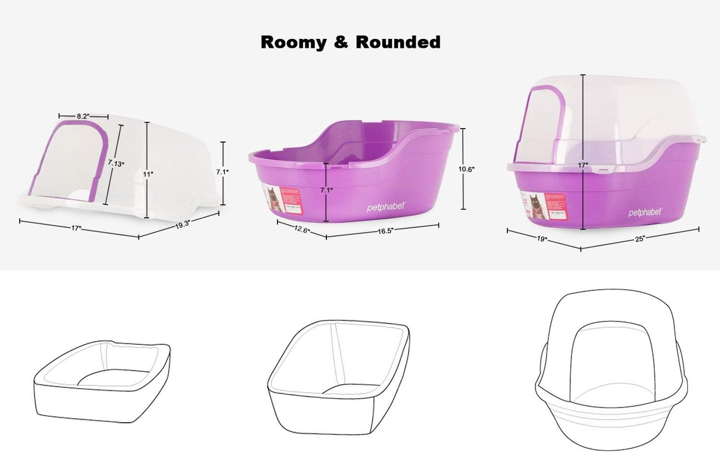 Jumbo Hooded Cat Litter Box for Multiple Cats - Extra Large Purple Design