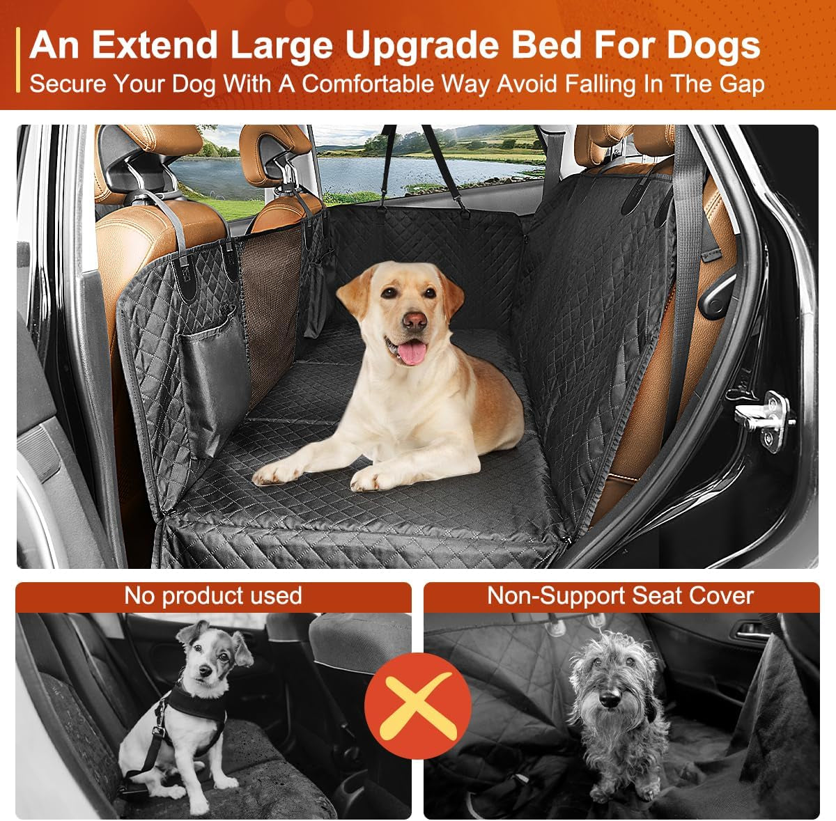Premium Dog Car Seat Cover and Hammock for Backseat Protection in Cars, Trucks, and SUVs with Durable Hard Bottom Design